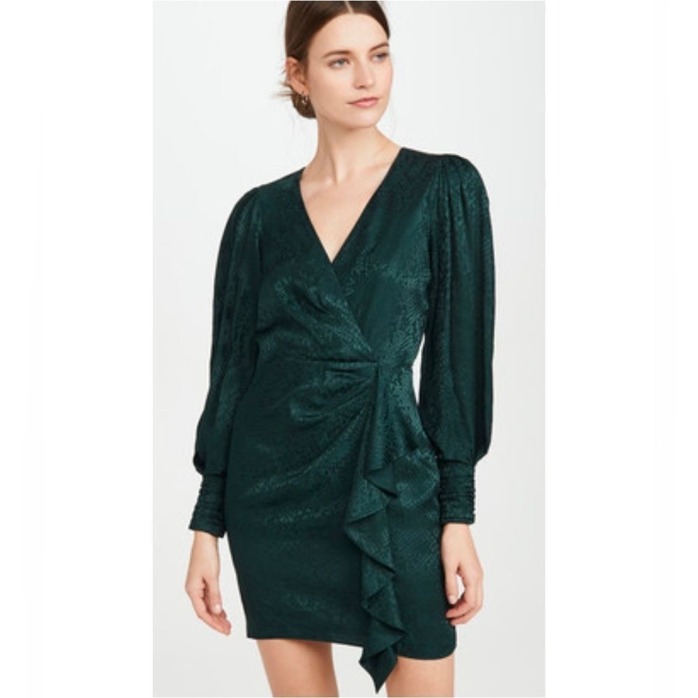 Parker Silk‑Blend Dark Green Wrap Mini Snake Skin Dress Size 2